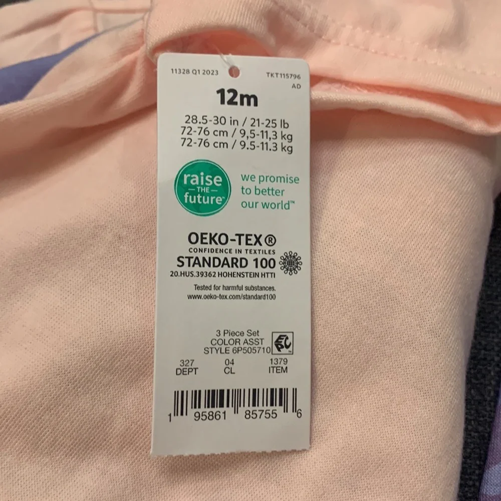 Carters NEW 3 Piece Shirt Shorts Dress Pink Purple 12 Mths Graphic “Fast Asleep”